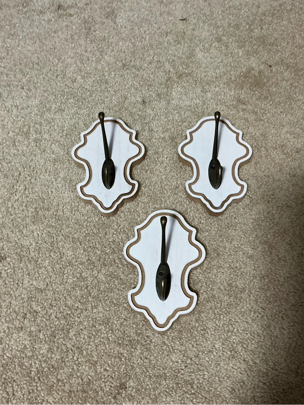 Decorative White and Brown Wall Hook Plaques - Set of 3